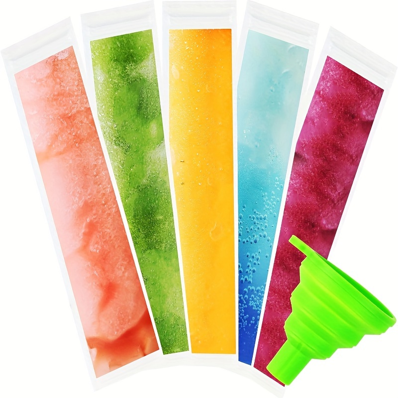 

100 Pack Pet Disposable Popsicle Mold Bags With Zipper Seal - 11x2.16 Inch Clear Freezer Tubes - Food Contact Safe For Healthy Snacks, Yogurt Bars, Juice, And Fruit Smoothies - Includes Funnel.