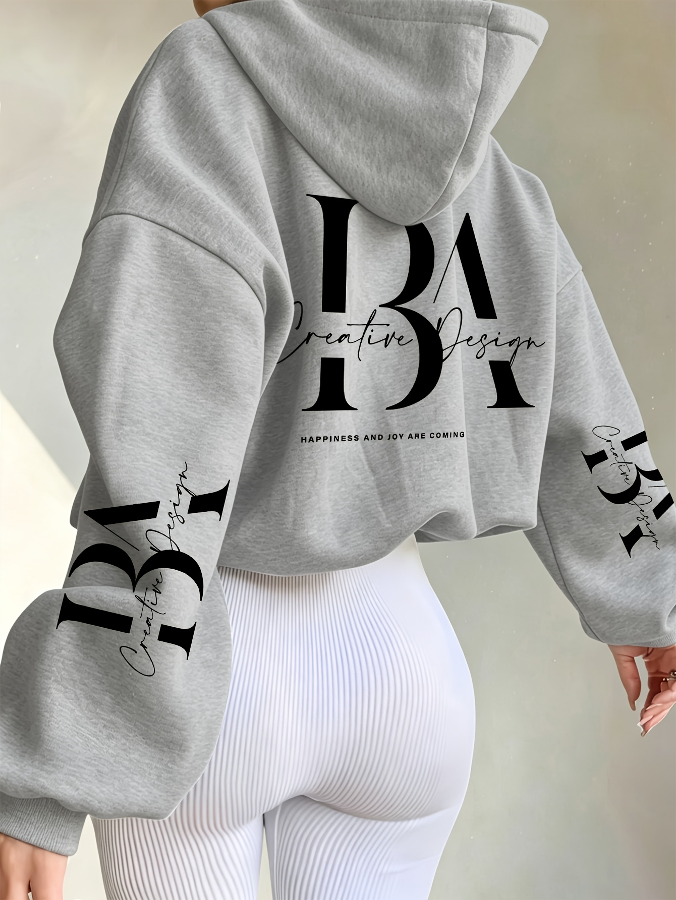Short Hooded Sweatshirt with Creative Handwritten Print