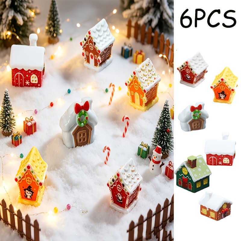 TEMU 6pcs/set, Miniature Christmas House Model Ornaments, Mini Resin Additions, Suitable For Desktop Terrariums, Home Decoration, Party Decoration,