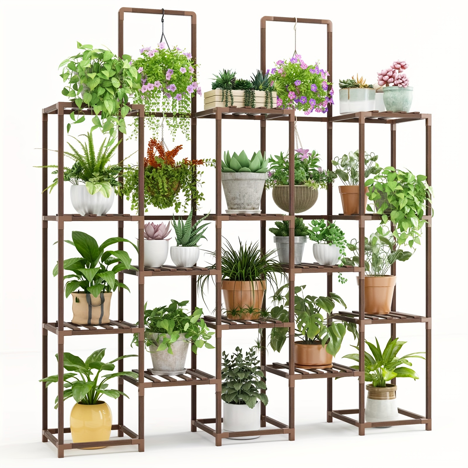 

6 Tiers Large Plant Stand Indoor Plant Shelf, Large Outdoor Rack With 13 Potted Holders, Tiered Tall Shelves For Multiple Plants, Place Hang Pots Or Tall Plants In The Middle
