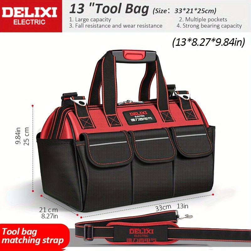 TEMU Ecectric 13-inch Waterproof Tool Bag - For Electricians, , Plumbers, Auto Mechanics & Diy Homeowners