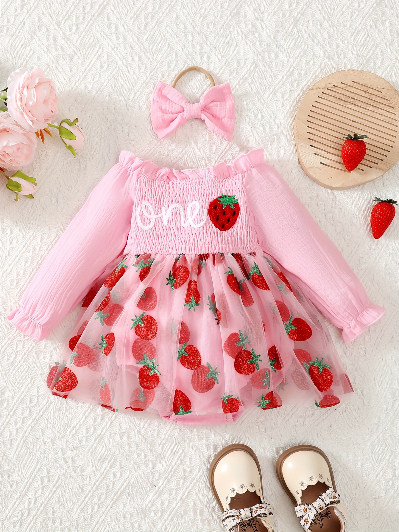 year old baby girl strawberry long sleeve tulle - Temu Germany