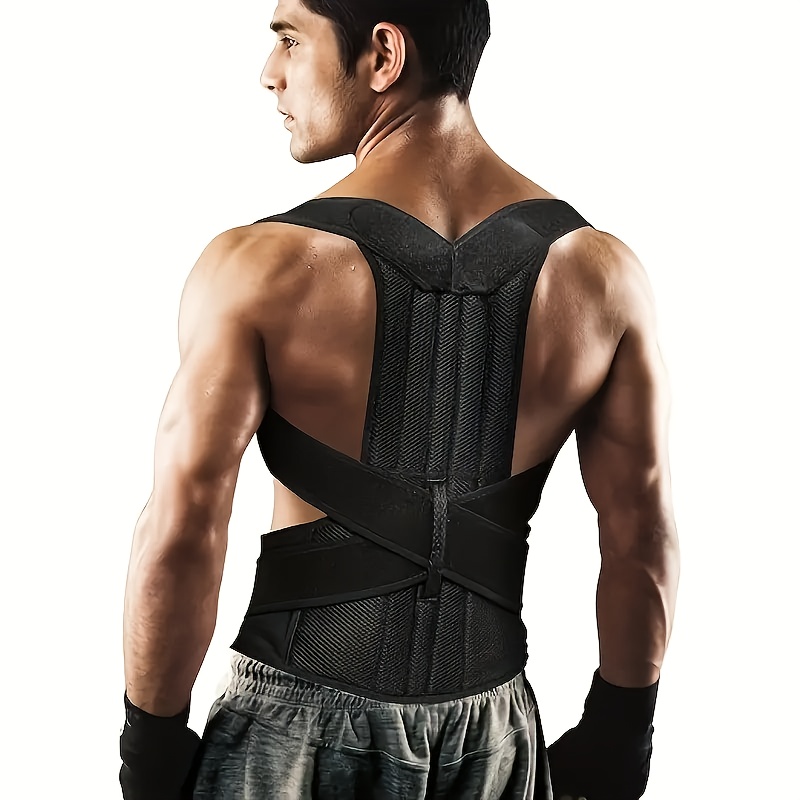 Black Adjustable Invisible Back Support Belt for Adults - Polyester Posture Corrector with Shoulder Straps & Lumbar Support | Comfortable, Breathable Design for Daily Wear, Improves Posture & Supports Upper Back, Back Posture Corrector, Sleek Appearance, Secure Closure System