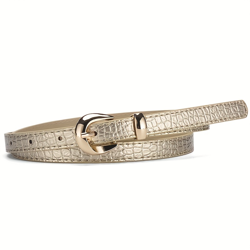 Image of 1pc Summer Golden [2 Styles Of Stone Patterns Random] Fashion Easy Vintage Crocodile Pattern Decor Women's Versatile Dress Jeans Pu Thin Belt