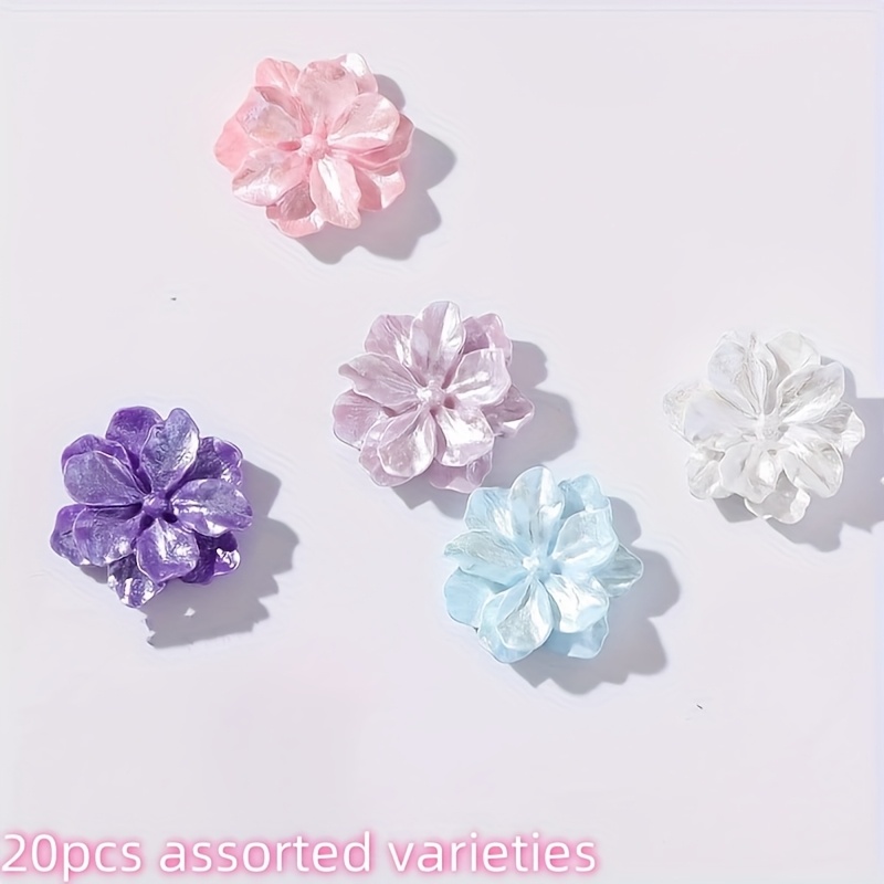 E-shop 20 Stk. 25mm Perlmuttfarbene Harz-Kamelienblüten-Cabochons - Glänzende Irisierende Verzierungen für DIY-Scrapbooking, Kartenherstellung,