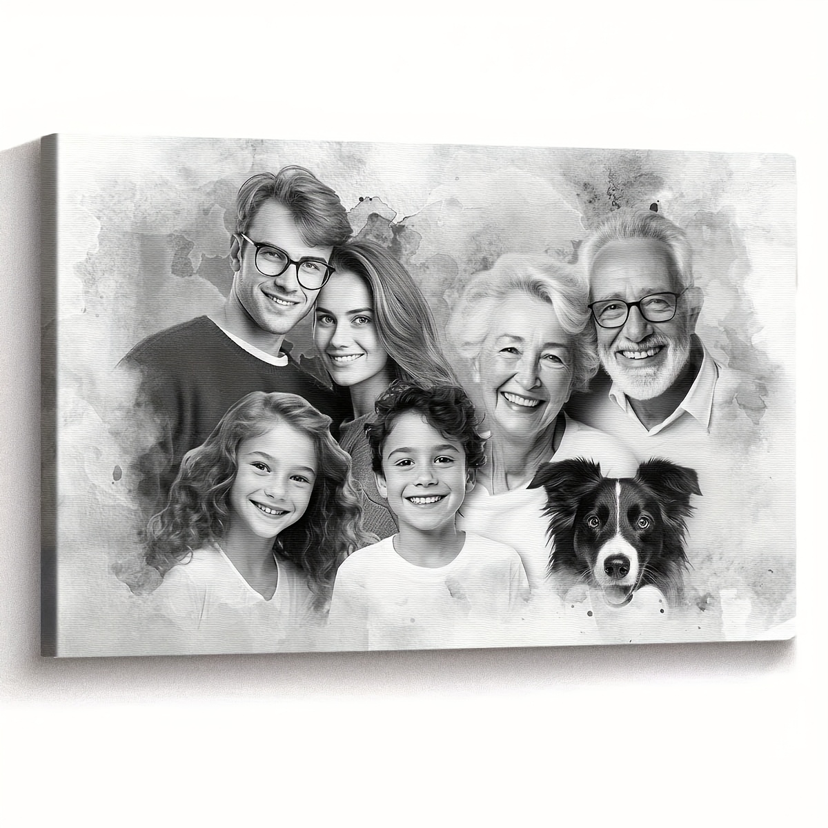 TEMU 2d Flat, [2d Flat] Custom Family Memorial Canvas Art - Personalized Wall Hanging With Photos Of Ones, Combining Generations Into A Single