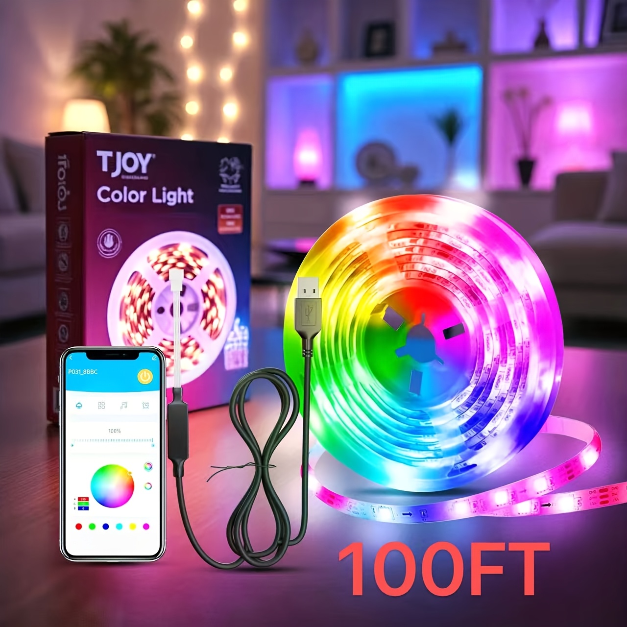 BAOMING LED RGB Light Strip 16.4ft/5M, 24 Keys Remote Control,Discolorable 24V Dimmable Lighting for Home Decor