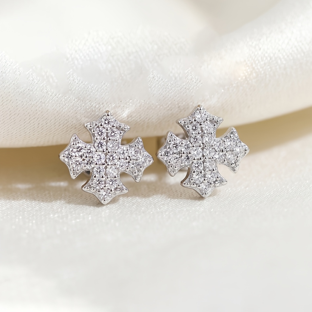 TEMU 1 Pair Cross Stud Earrings Women' Luxury Premium Ear Jewelry, Sweet Versatile Studs, Suitable For Daily Party Wear