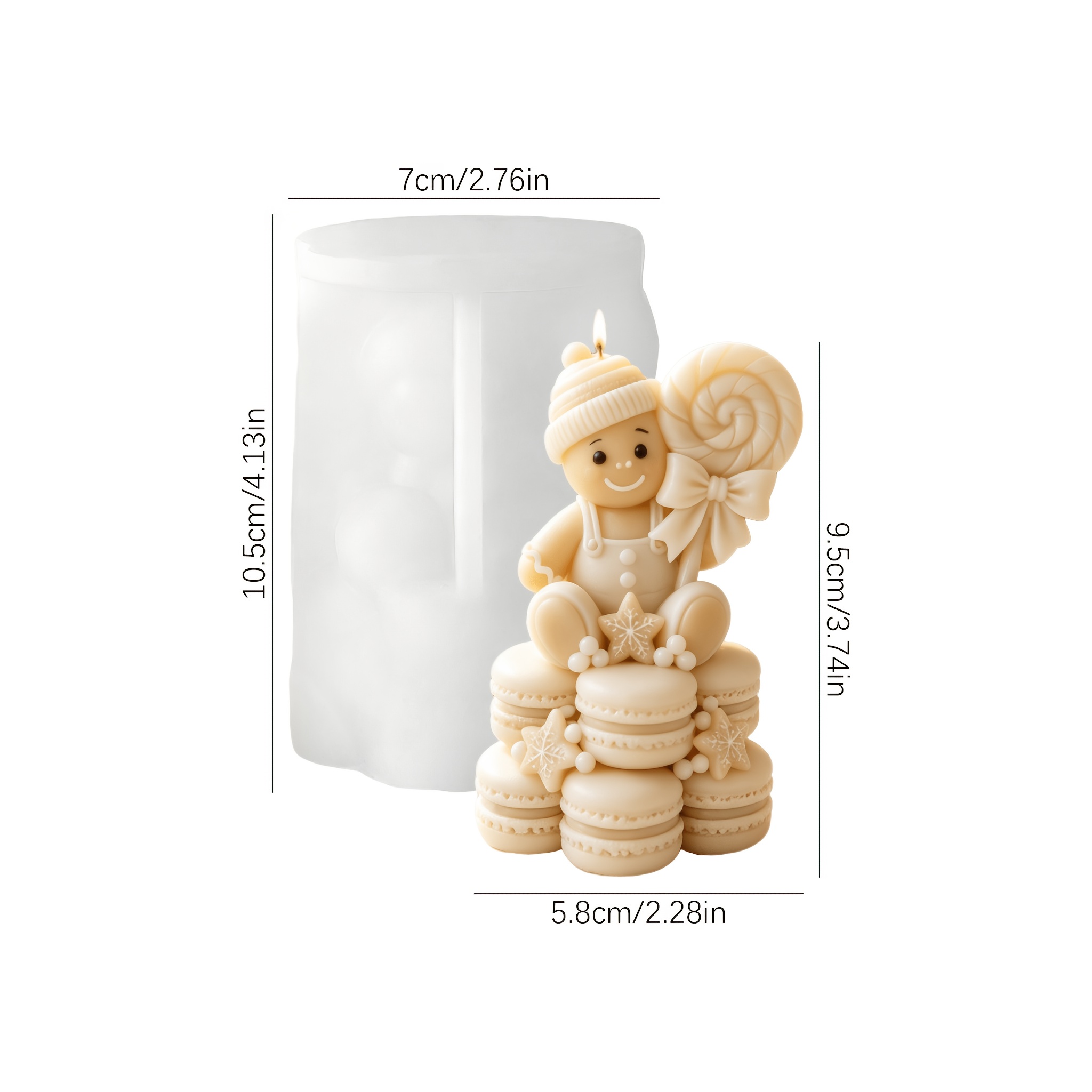 TEMU Stampo in silicone per candele profumate 3D Macaron del di zucchero, stampo per ornamenti in resina gesso a forma di del di zucchero natalizio,