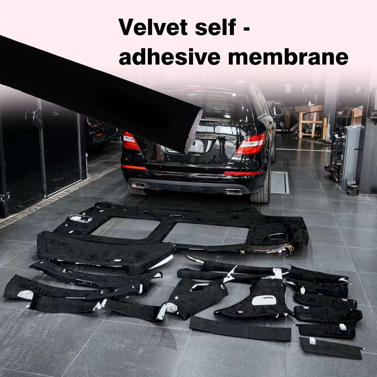 

Black Velvet Self-adhesive Wrap Film - Premium Automotive Interior Decoration Renovation Fabric Membrane, Highly Elastic And Stretchable