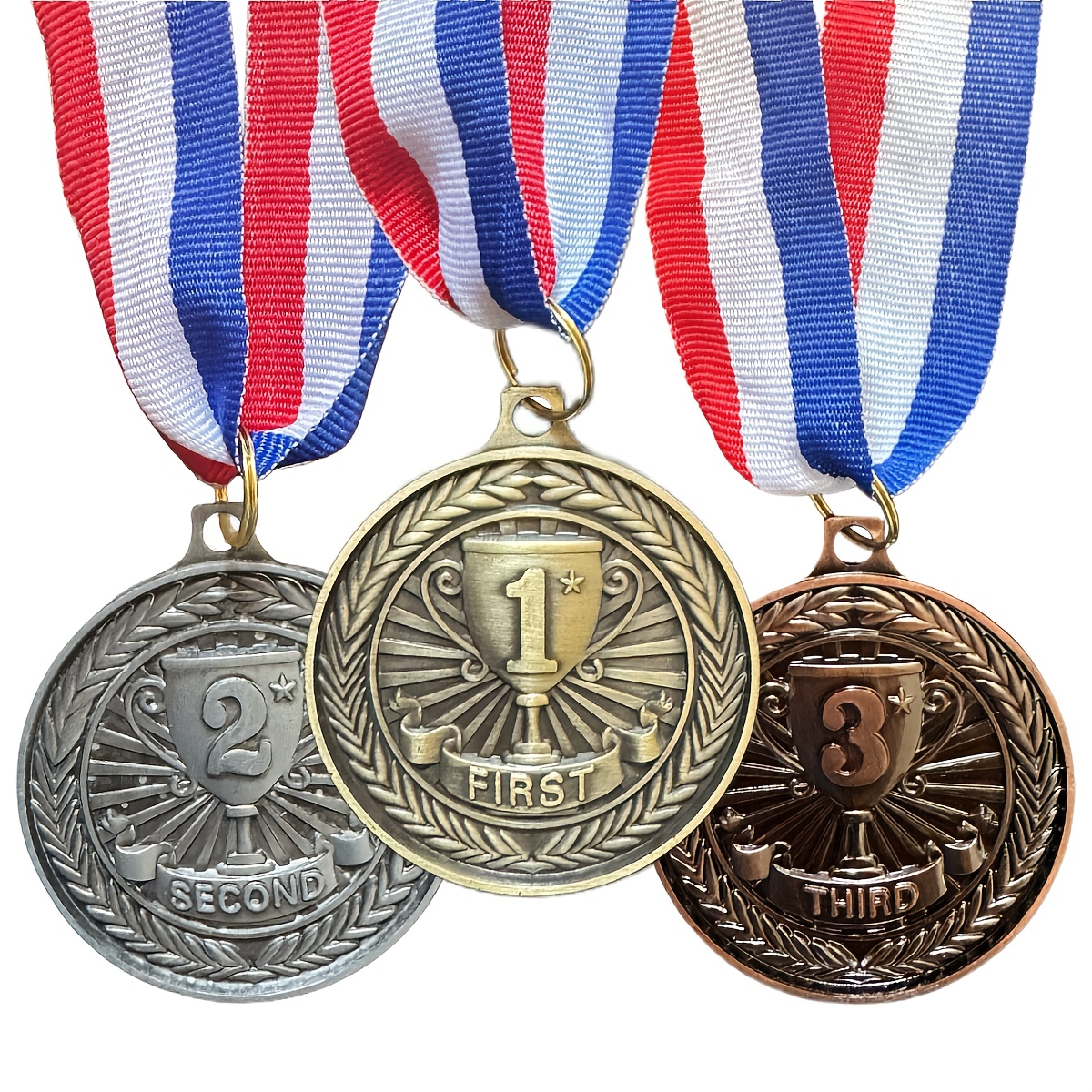 E-shop 3 Stück Auszeichnungsmedaillen 1. / 2. / 3. Platz Medaillen - Gold, Silber, Bronze Zinklegierung Trophäenmedaillen, für Sportwettbewerbe, Partys