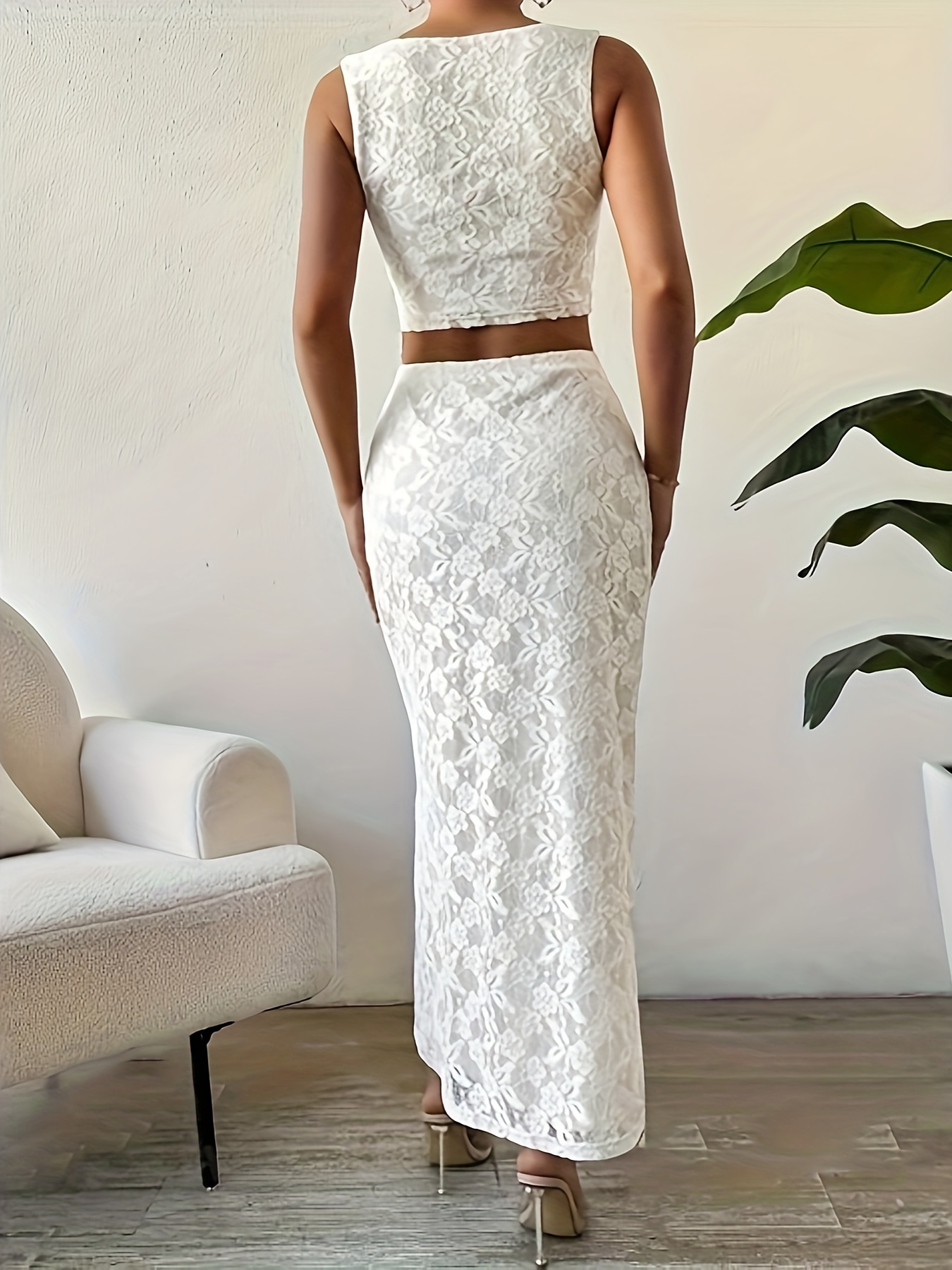 lace bodice slit midi skirt two piece set | Temu United Arab Emirates