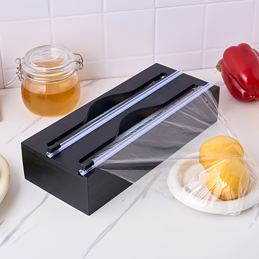 Image of 1pc, 2-in-1, Cling Film Storage Box, Cling Film Tin Foil Cutter, Wall-mounted Storage Box, Countertop Organizer Storage Box, Drawer Cling Film Storage Box