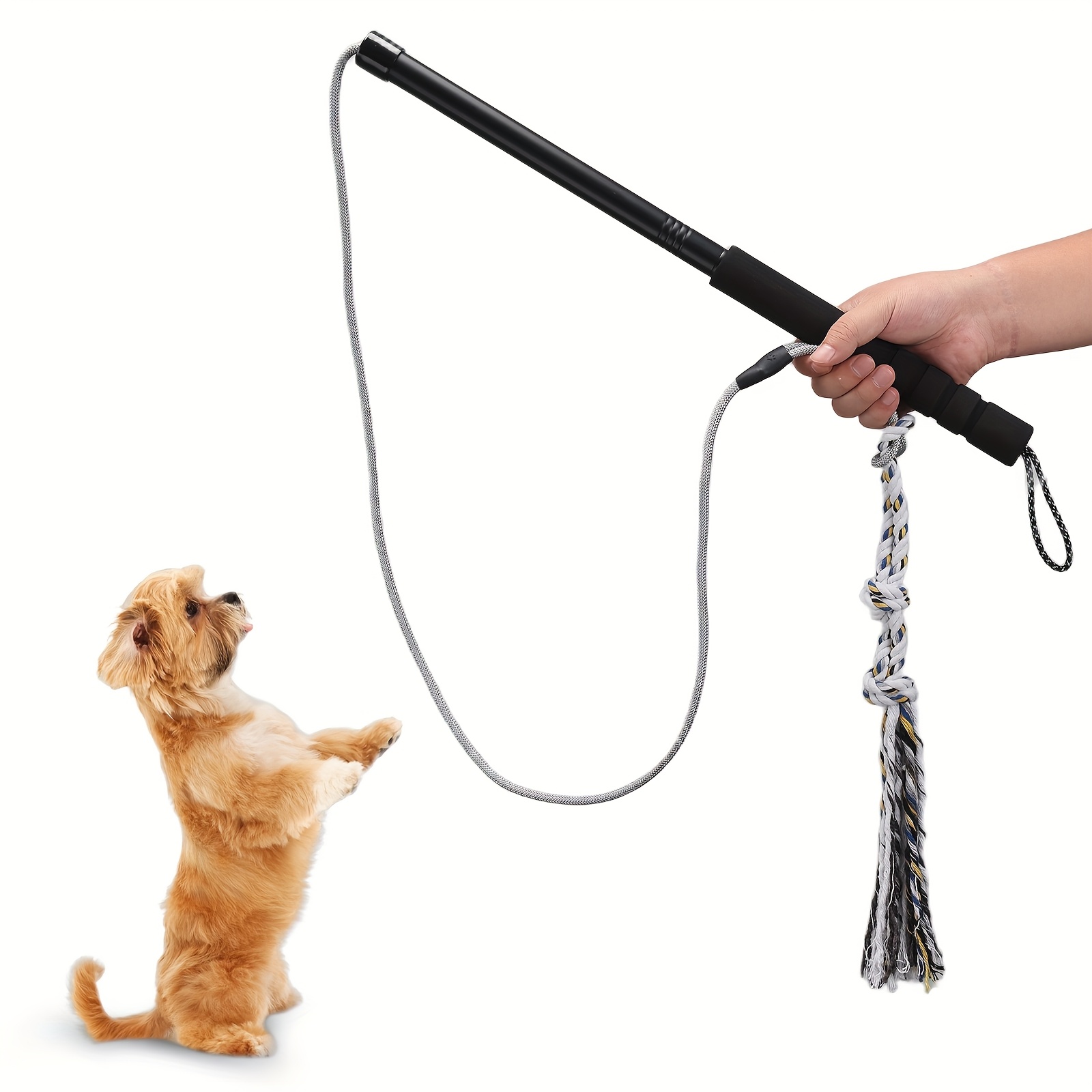 

Heavy Duty Detachable Dog Pole - Teaser Wand With Chew-resistant Nylon Rope, Interactive Toy For Small To Large Dogs, Black, Puppy Accessories