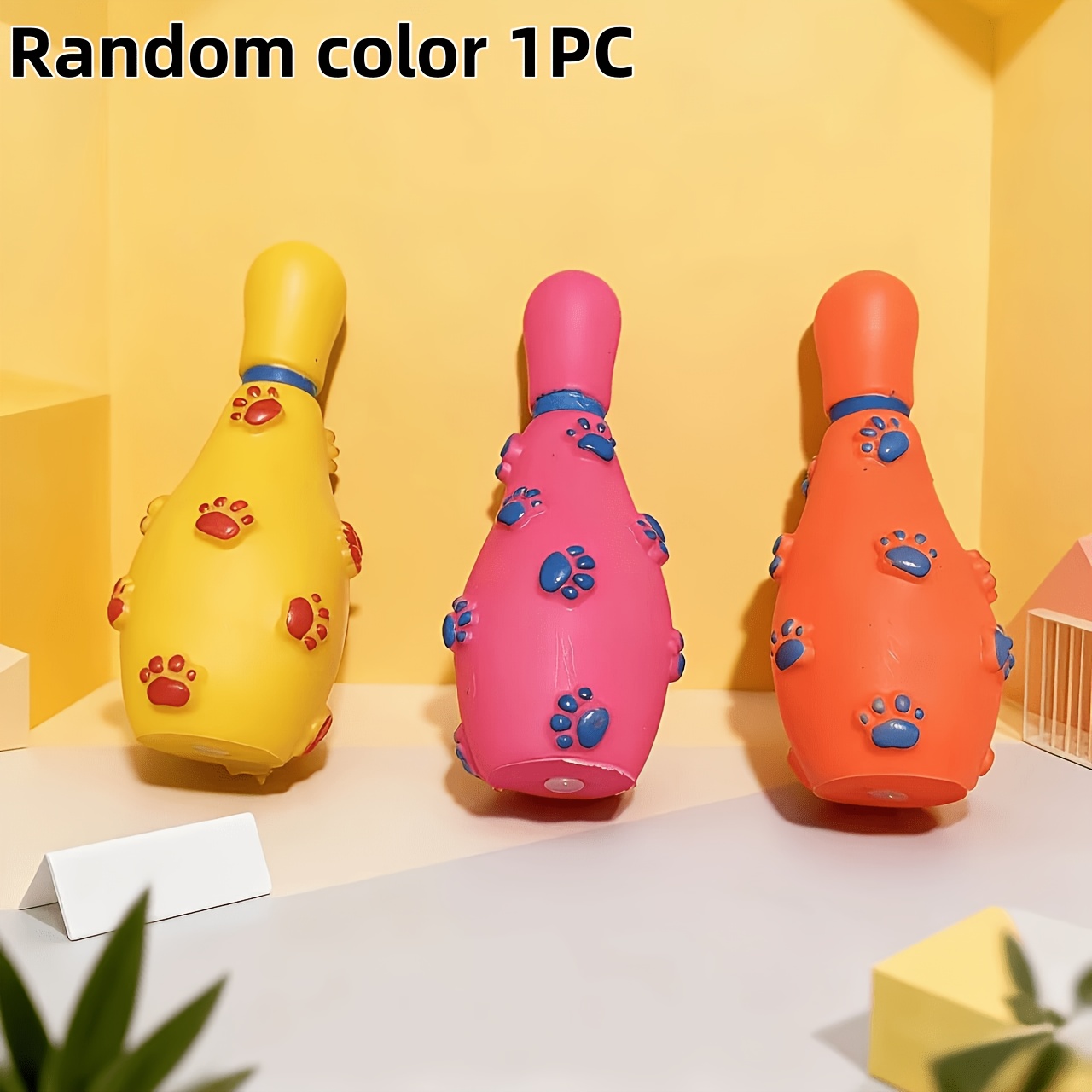 TEMU 1pc/3pcs Random Color Pet Squeaky Toy - Fun Squeaking Bowling Pin, Vinyl Material, Chewable Teeth- Self-entertainment Teething Toy For Puppies,