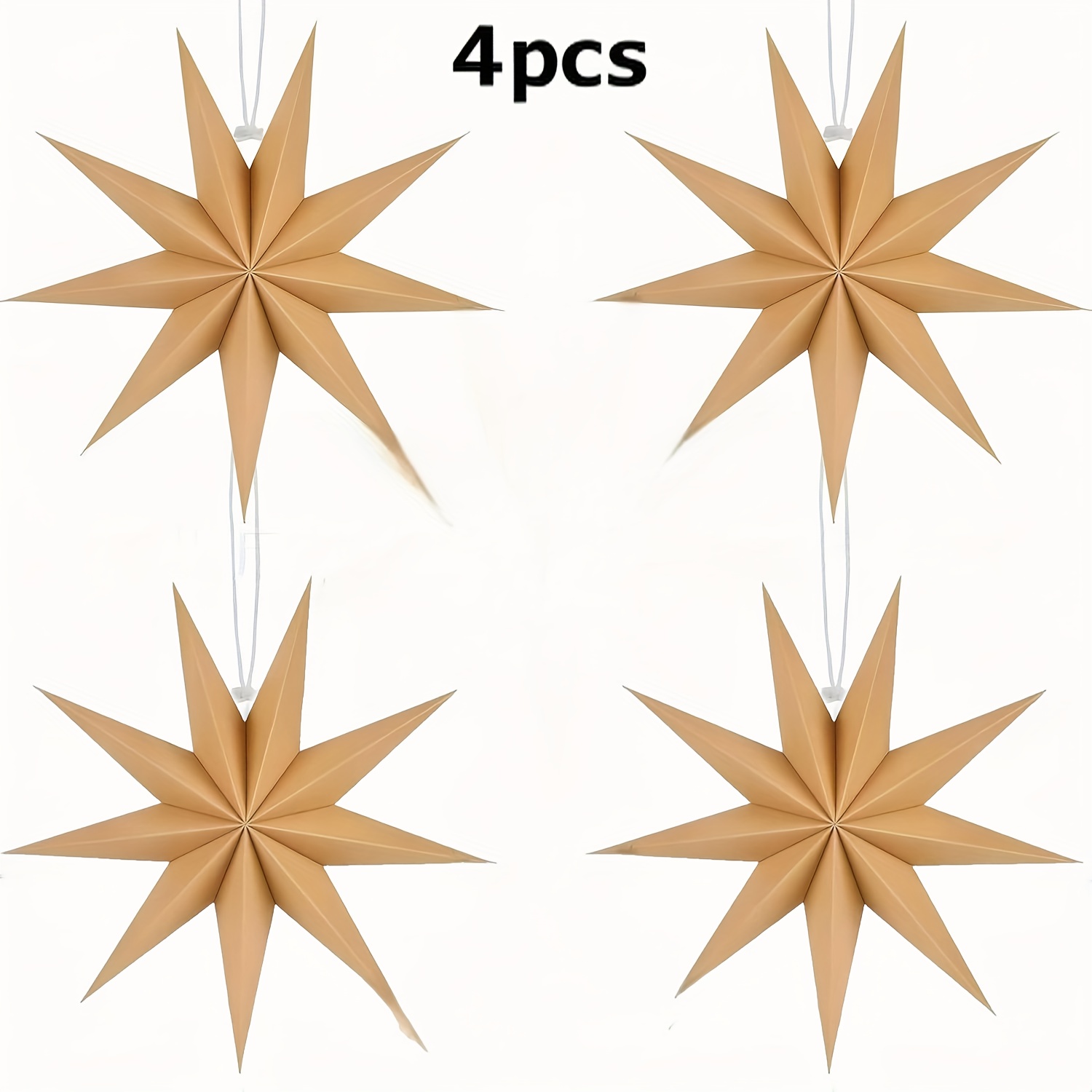 E-shop 4 Stk. Weihnachtliche Papierstern-Dekorationen, Rindslederfarbene Papierneunzackige Sterne für Weihnachtsdekoration, Dekorative Hängeornamente,