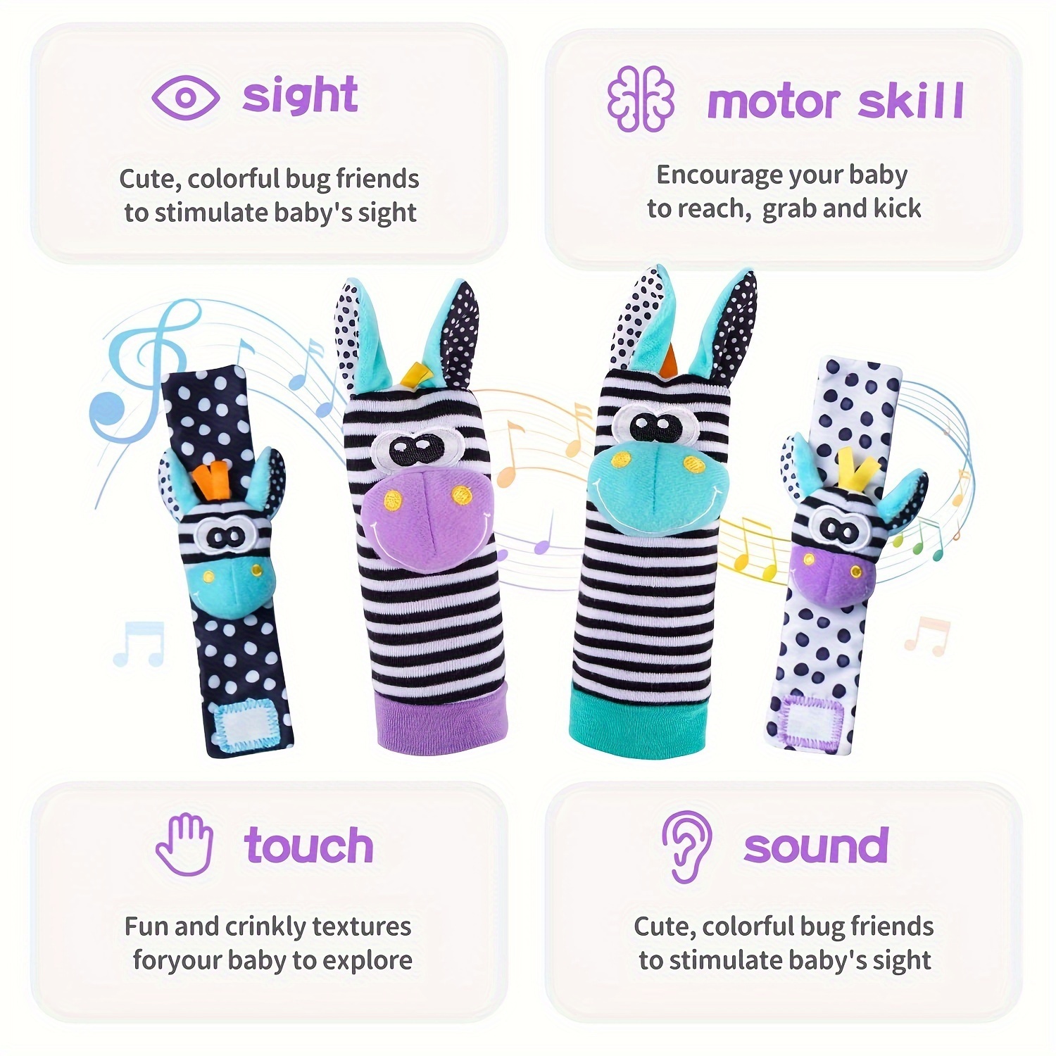 4pcs Baby Wrist Rattles Foot Finder Toys Set, Toddler Rattle Sock, Arm Hand Bracelet, Feet Leg Ankle Socks, Gift for Newborn Infant Babies Boy Girl Bebe