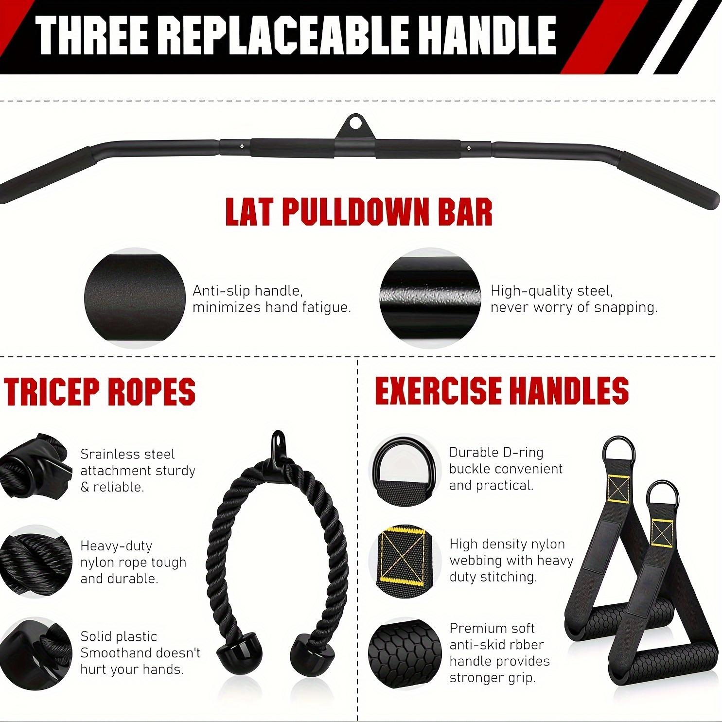 Corde Triceps Pour Machine à Poulie - 68,6cm - Nylon Tressé - Poignées Caoutchouc - Gym Maison