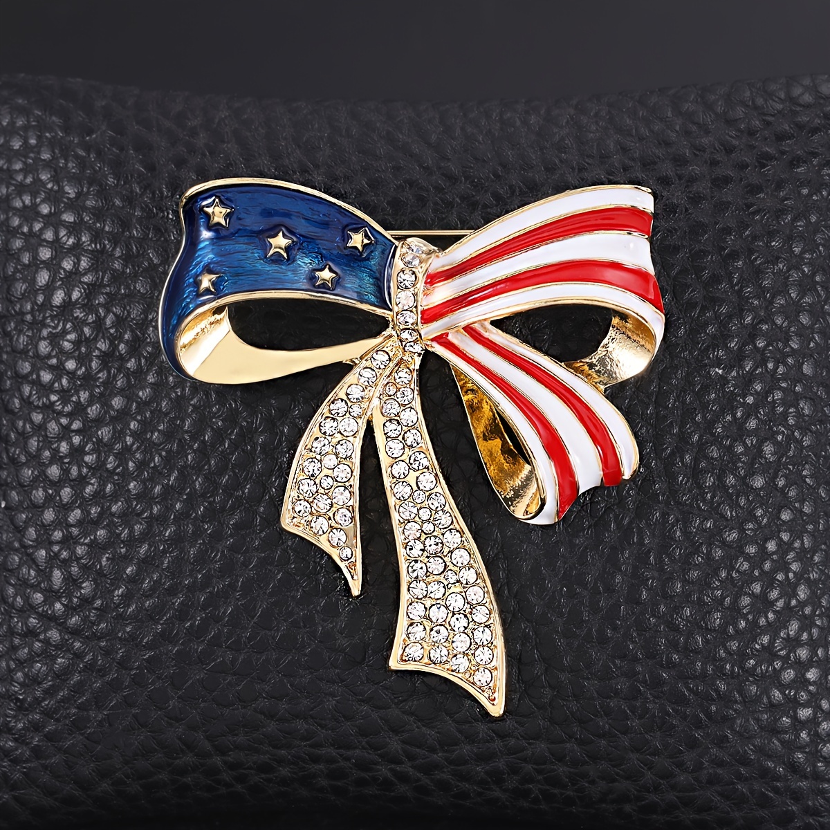 

American Flag Bow Brooch - Patriotic Alloy Pin For , Clothing & Collar Accessory With Synthetic May Birthstone