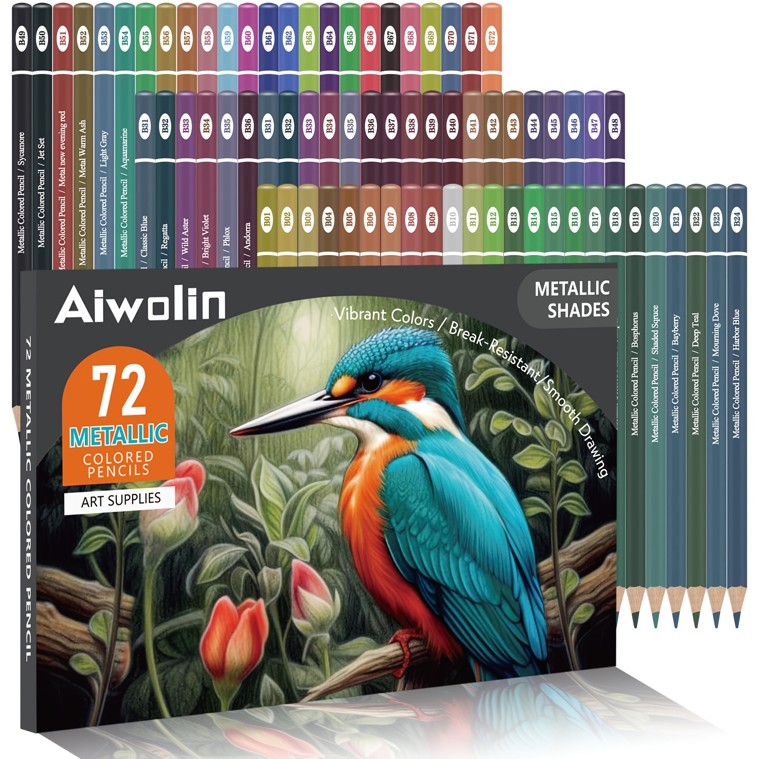 Image of 72 Metallic Colouring Pencils, Colouring Pencils For Colouring Pencils Set For Glitter Pencils Wooden Pencil For Artists Drawing Coloring Books Sketching
