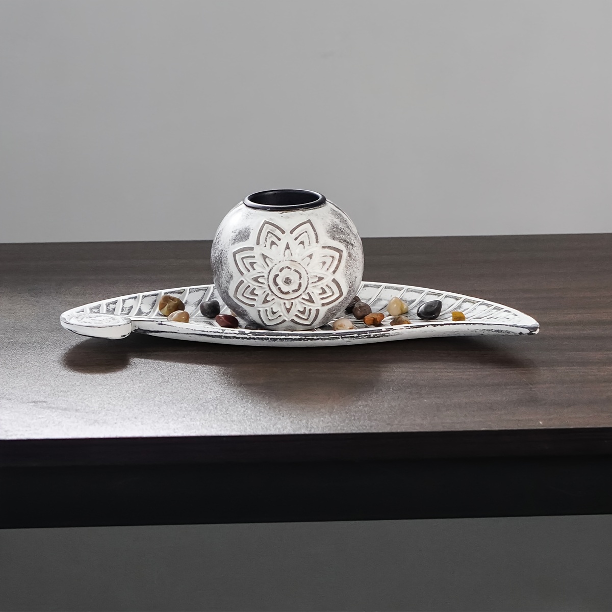 Image of 1pc, Natural Wooden Leaf Candle Holder With Tray - Home Decor And, Farmhouse Decor, Halloween Decor