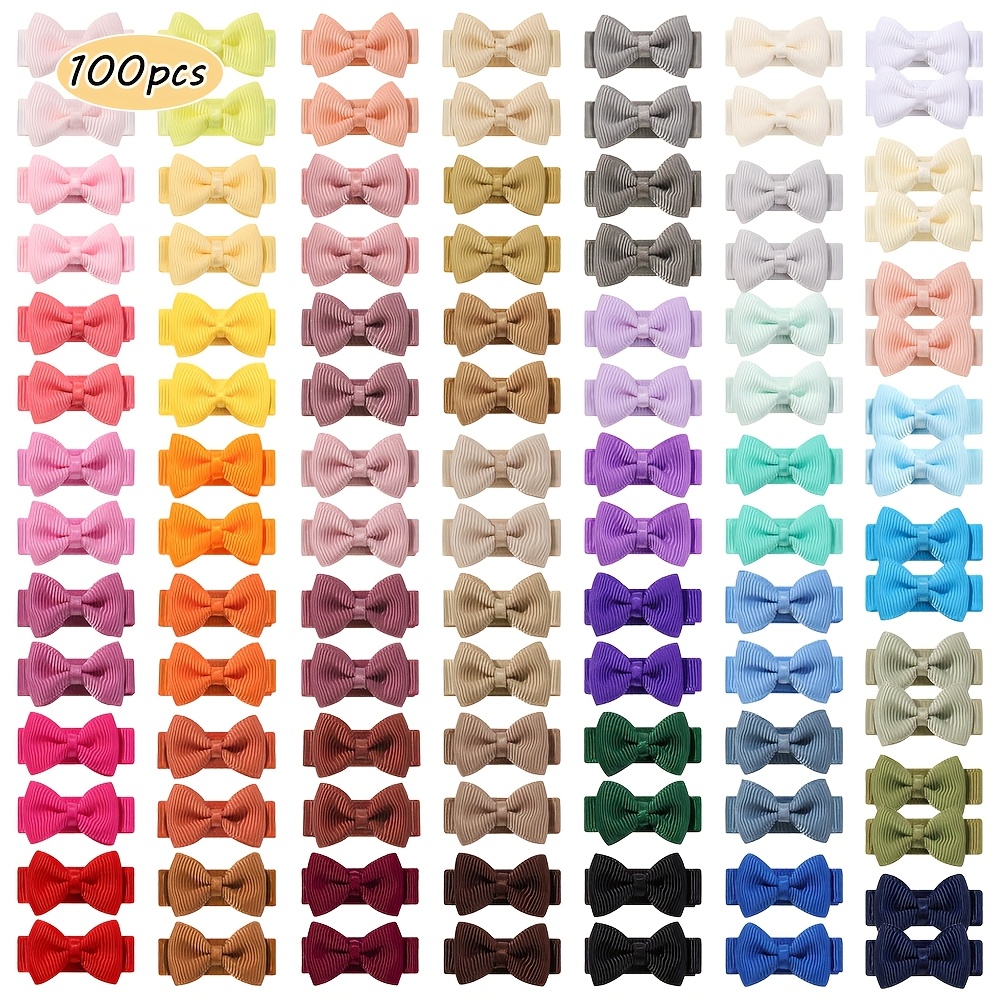 /100pcs Random Assortment Morandi Color Cute Fashion Bow Side Clips, Accessories Surprise Gift Set