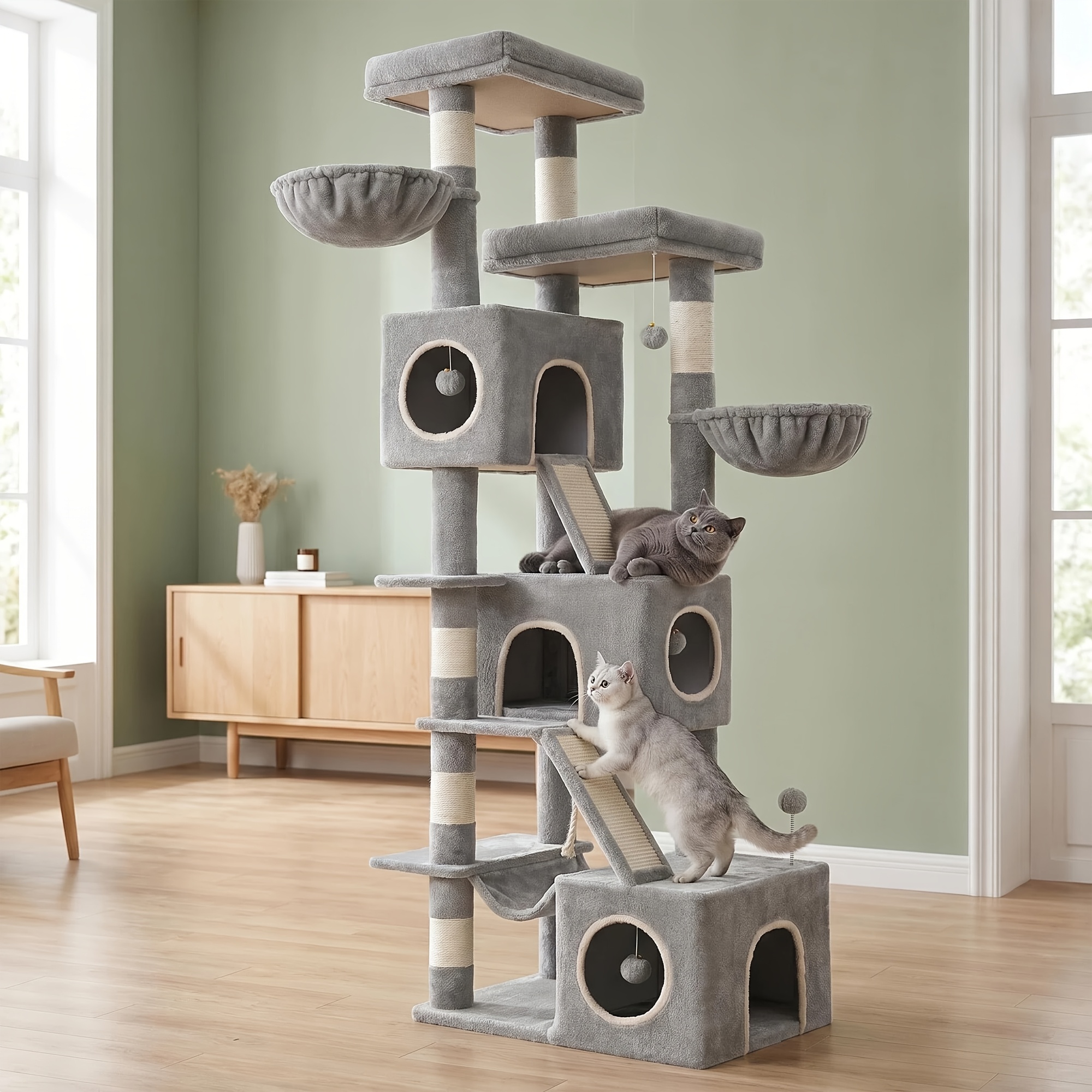 TEMU 211cm Tall Multi-cat Tree | 3 And 2 Platforms, Large Cat Activity Space, Extra-large Cat Room, Extra-large Platform