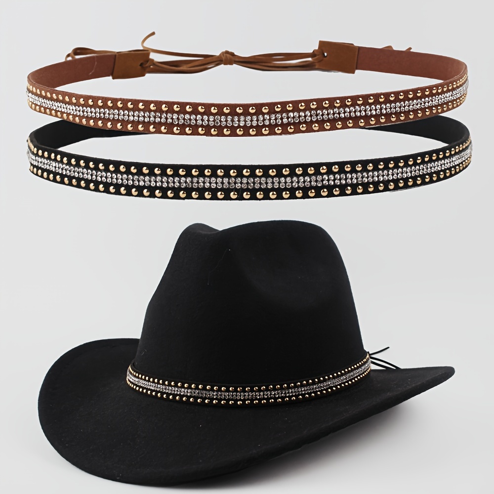 

2 couleurs au choix, bande de chapeau simple et polyvalente, bande en polyester avec rivets + strass synthétiques en plastique, accessoires pour votre chapeau au