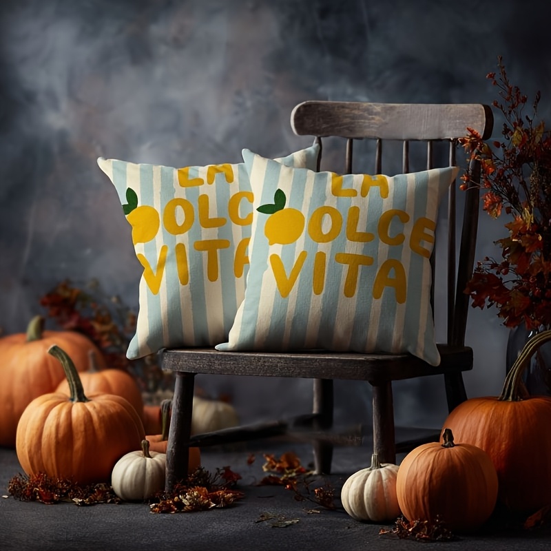 TEMU Lot de 2 housses de coussin décoratives à imprimé citron La Vita pour Halloween, Noël et Life, 100 % polyester, impression -, cadeaux de