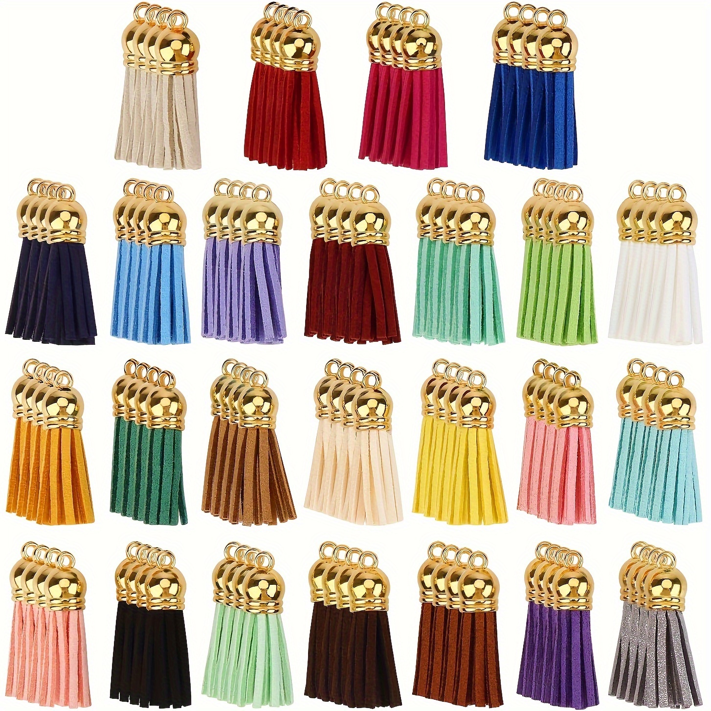 

100pcs 25 Colors Elegant Pu Leather Tassels Set With Golden Caps, Diy Craft Accessory For Jewelry, Earrings, Pendants, Keychains, Dense Material, Easy Attach Hoop Design