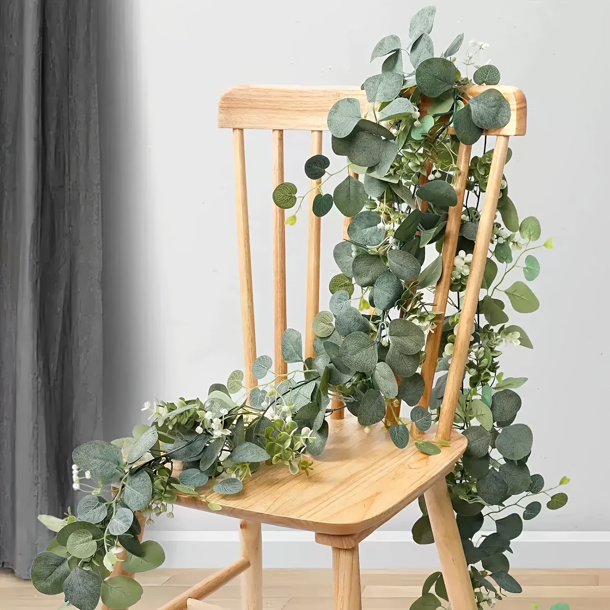 2pcs Pack Artificial Rattan Eucalyptus With Money Flowers - Realistic Fake Vine Suitable For Home, Office Decor, Chinese New Year & Wealth - Plastic/ Foliage Decorations