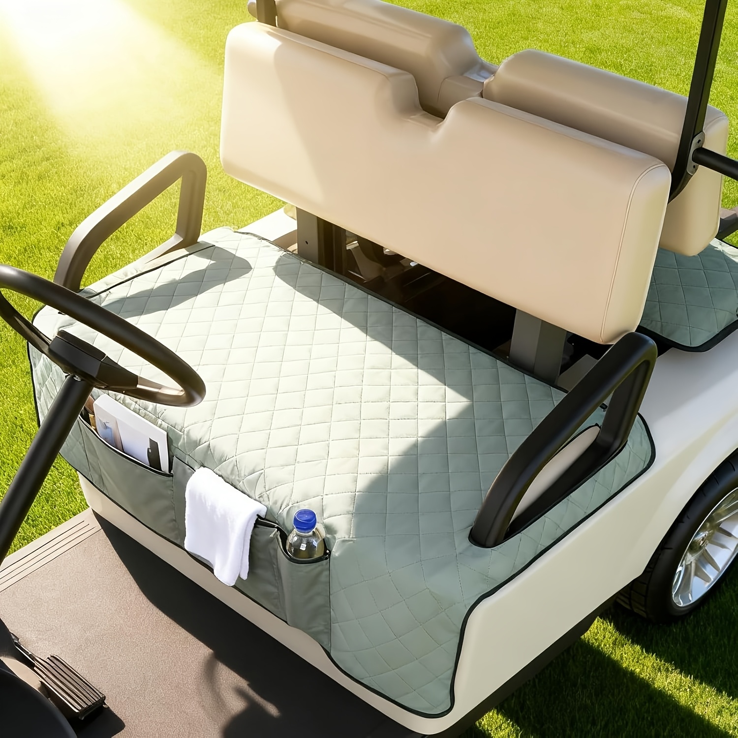 TEMU New Dustproof Cushion Protection Universal Golf Cart Seat Towel Blanket With 4 Front Pockets And Non-slip Bottom For , , Car And More 2 Person
