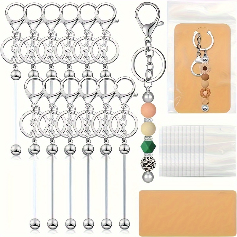 

12-piece Vintage Metal Keychain Making Kit With Display Cards - Diy Beaded Jewelry & Pendant Craft Set