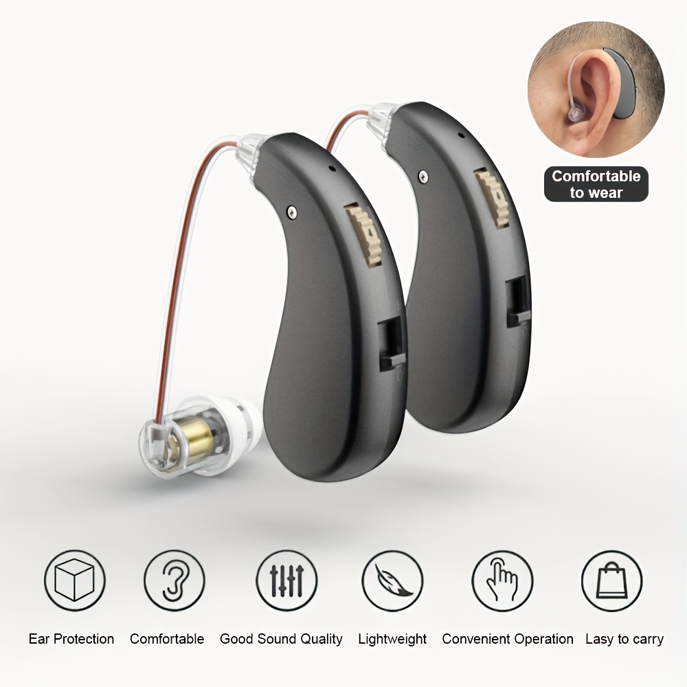 1 Pair Adjustable Wireless Earbuds with USB-C Charging, Compact Design & Separate Amplifier - Ergonomic Fit for Seniors, Black, Ergonomic Earbuds, Senior Audio Gear, Modern Audio Accessory, Durable Audio Device