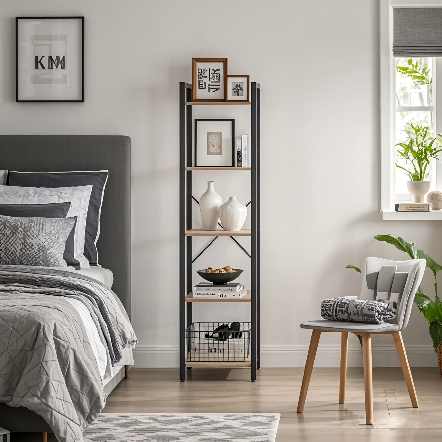 5-tier Storage Shelf, Freestanding Bookcase For Home Office, Living Room, Industrial