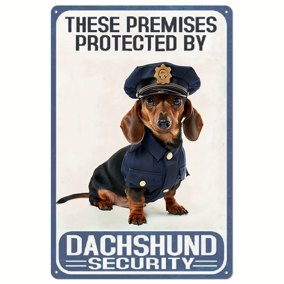 

Vintage Metal Tin Sign: 'these Premises Protected By Dachshund Security', 8x12 Inches, Weather Resistant, Pre-drilled, Waterproof, Suitable For Home, Coffee Bar, Or Garden Decor