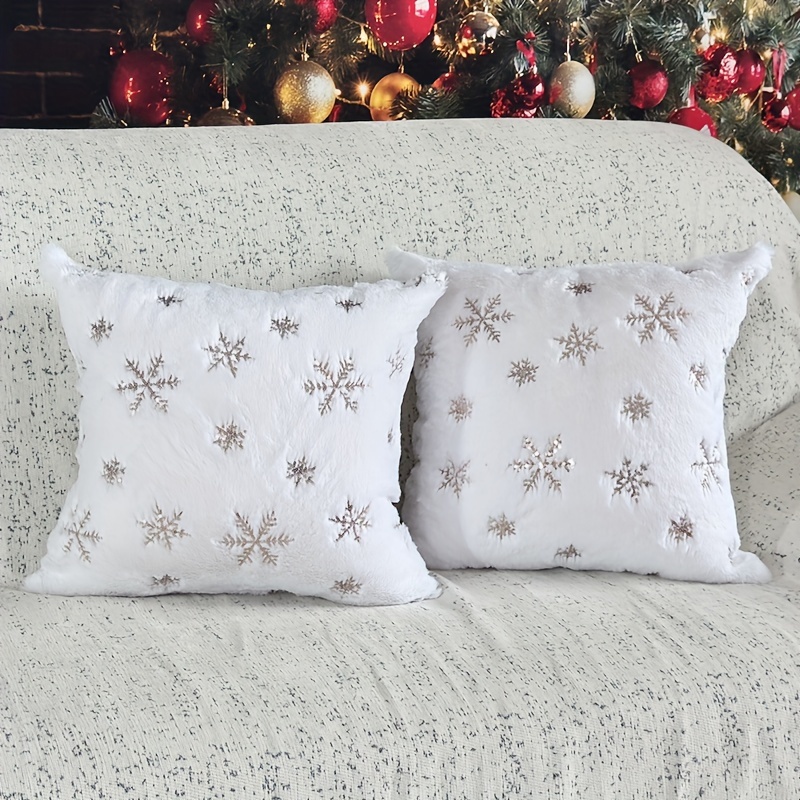 TEMU 2 pezzi Natalizia Ricamata con Paillettes, Peluche Corto , Copricuscino Ricamato con Paillettes Dorate, di Argentato, Decorativa per Soggiorno,
