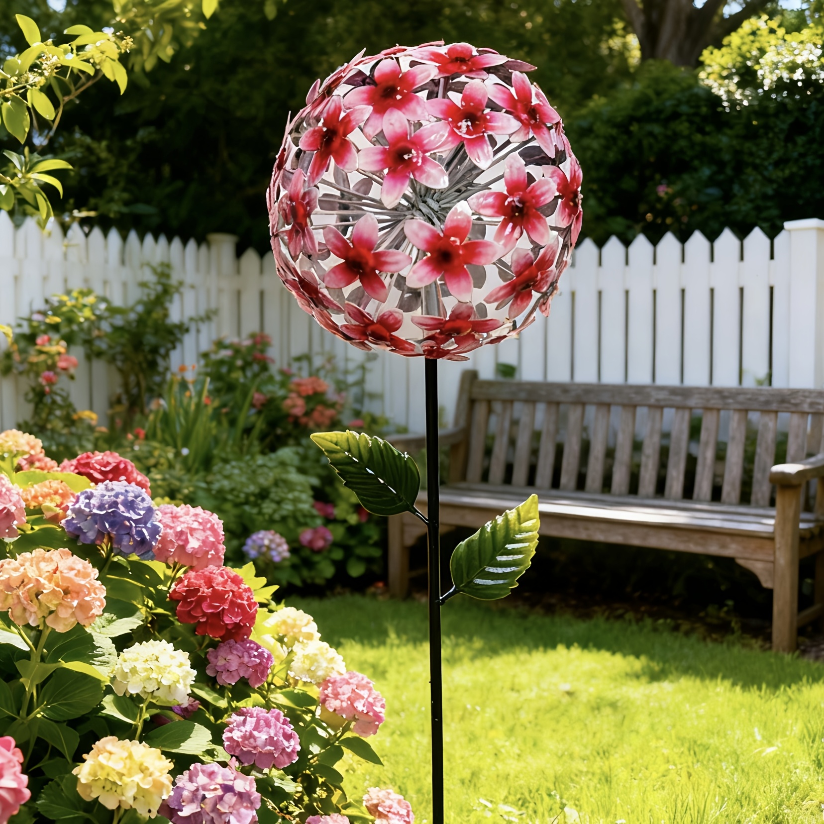 【3d】 [3d] Single Wrought Iron Flower Ball Outdoor Garden Ground Insert Spring And Summer Decorations Outdoor Garden Flower Suitable For Courtyard Lawn Decoration