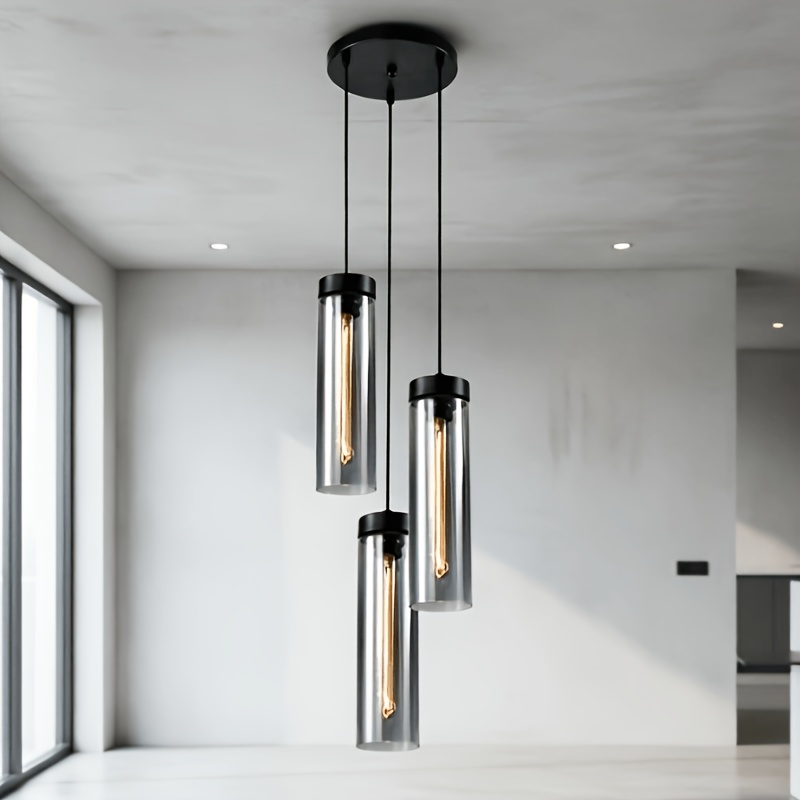 Image of Vintage Chandelier For Dining Table, 3-light Glass Pendant Lamp, Industrial Style E27 Dining Room Light, Height Adjustable With Pendulum, Suitable For Kitchen And Living Room (bulbs Not Included)