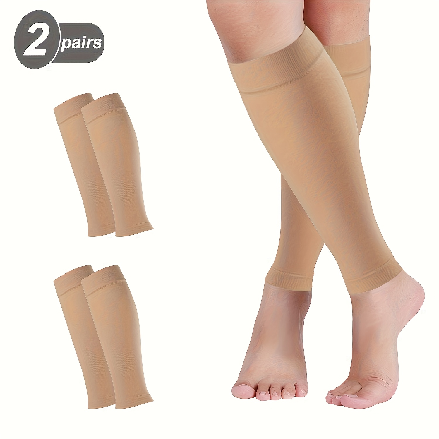 E-shop 2 Paar Beige Kompressionsstrümpfe 20-30mmHg – Hoch elastisch, atmungsaktiv feuchtigkeitsableitend, geeignet für Frauen als