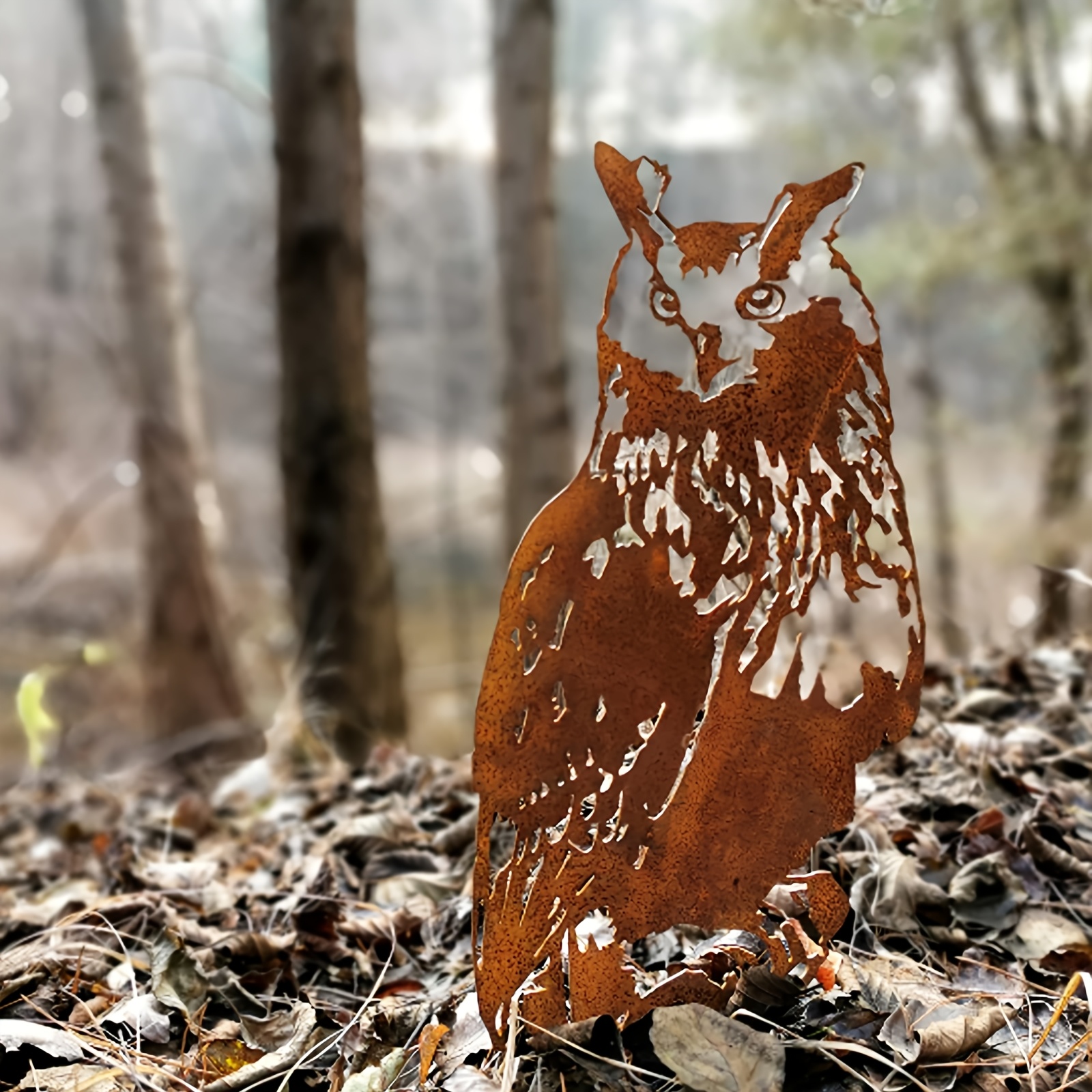 Image of 1pc Country Owl Garden Statue, Vintage Rusty Metal Owl, Wall Art Durable Animal Decoration Owl Handmade Bird Yard Decoration, Suitable For Courtyard Lawn Trees Fences Walls Grass
