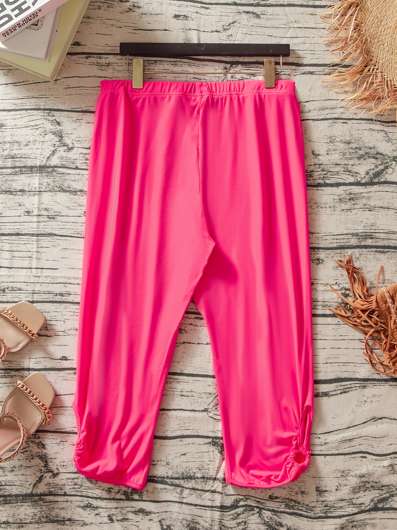 Women's Plus Size Stretchy Casual Pants - Solid Color Black, Elastic Waistband, Comfort Fit, Polyester, Machine Washable - Ideal for Spring/Summer/Fall