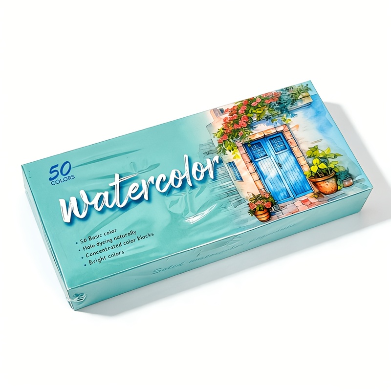 TEMU A Set, 50-color Tin Solid Watercolors, Includes A Watercolor Pen, A Watercolor Brush, And A Sponge. Portable Tin Packaging, Professional Art