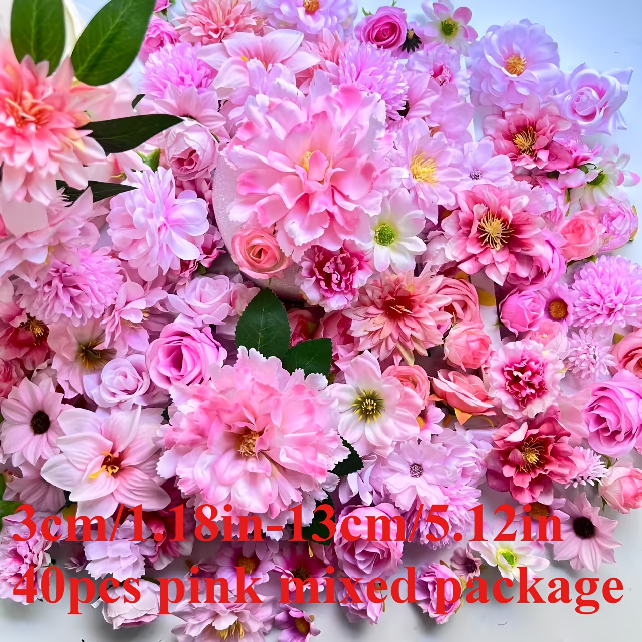 Image of 40pcs Pink Simulated Flower Heads, Including Types Such As Daisies, Roses, Lilies, Etc. The Size Of The Flower Head Types Is Suitable For Holiday Decoration, Home Decoration, Party Decoration