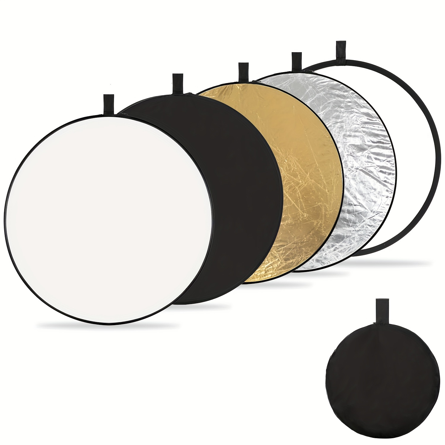 TEMU Disque réflecteur lumineux pliable pour photographie 43"/110 cm, 5 couleurs blanc, noir, argenté, doré, , support de pied d'éclairage de studio