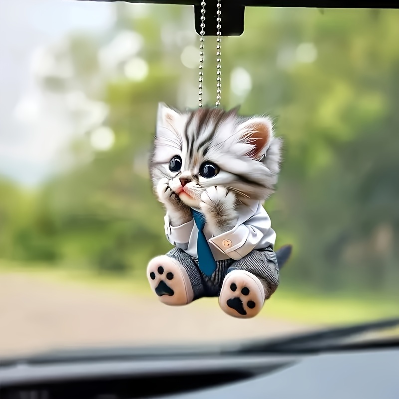 

1pc, Adorable Engraved Acrylic 2d Cat Pendant For Rearview Mirror, Decorative Keychain Pendant For Backpack, Home Decoration