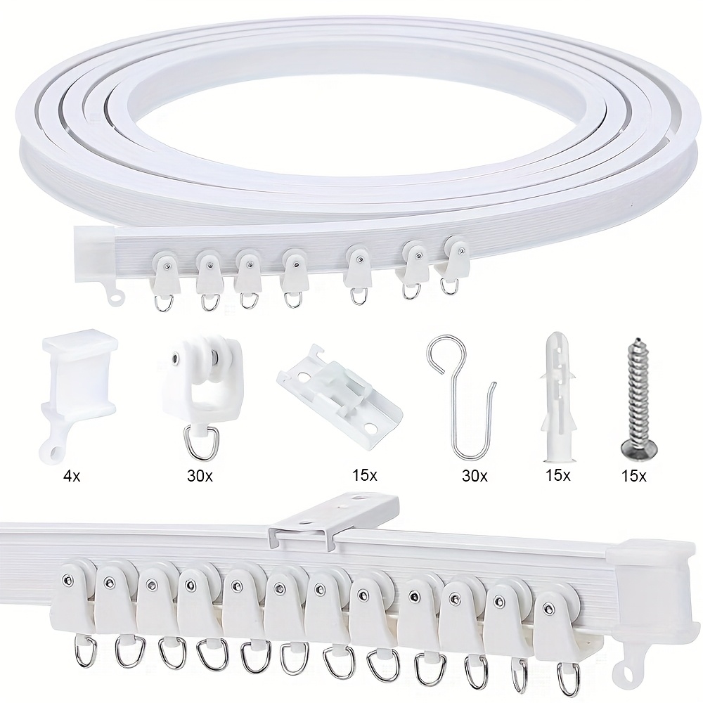 TEMU Ensemble de Rails pour Rideaux Montage au Plafond ou Murale en Acier-Plastique de U et L, 5 Mètres, Flexible et Silencieux avec Crochets