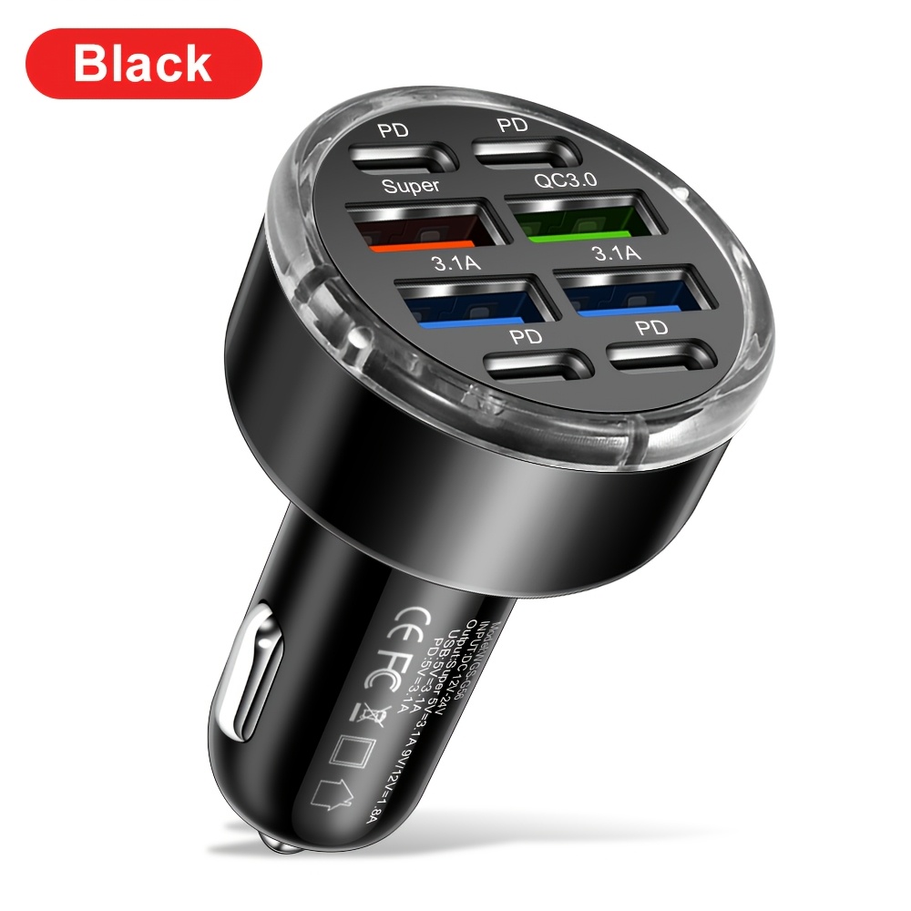 TEMU 40w Car Charger With 8 Ports, Usb Type C Fast Charging Adapter For Mobile Phones, Power Outlet