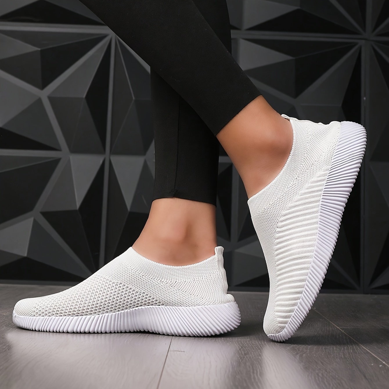 

Women's Casual Breathable White Slip-on Sneakers, Fashion Athletic Sports Shoes, Comfortable Walking Shoes For Daily Wear