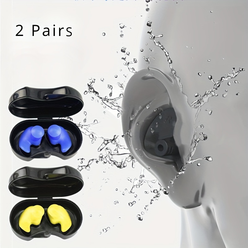 

2 Pairs, Waterproof Swimming Earplugs, Reusable Silicone Ear Plugs For Swimming Surfing Snorkeling And Water Sports